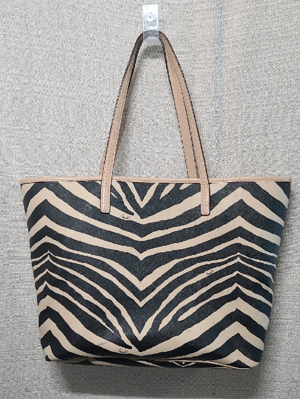 Coach Zebra-Print Metro Tote in Black and Cream with Tan Trim, Note Call Outs - Picture 8 of 15